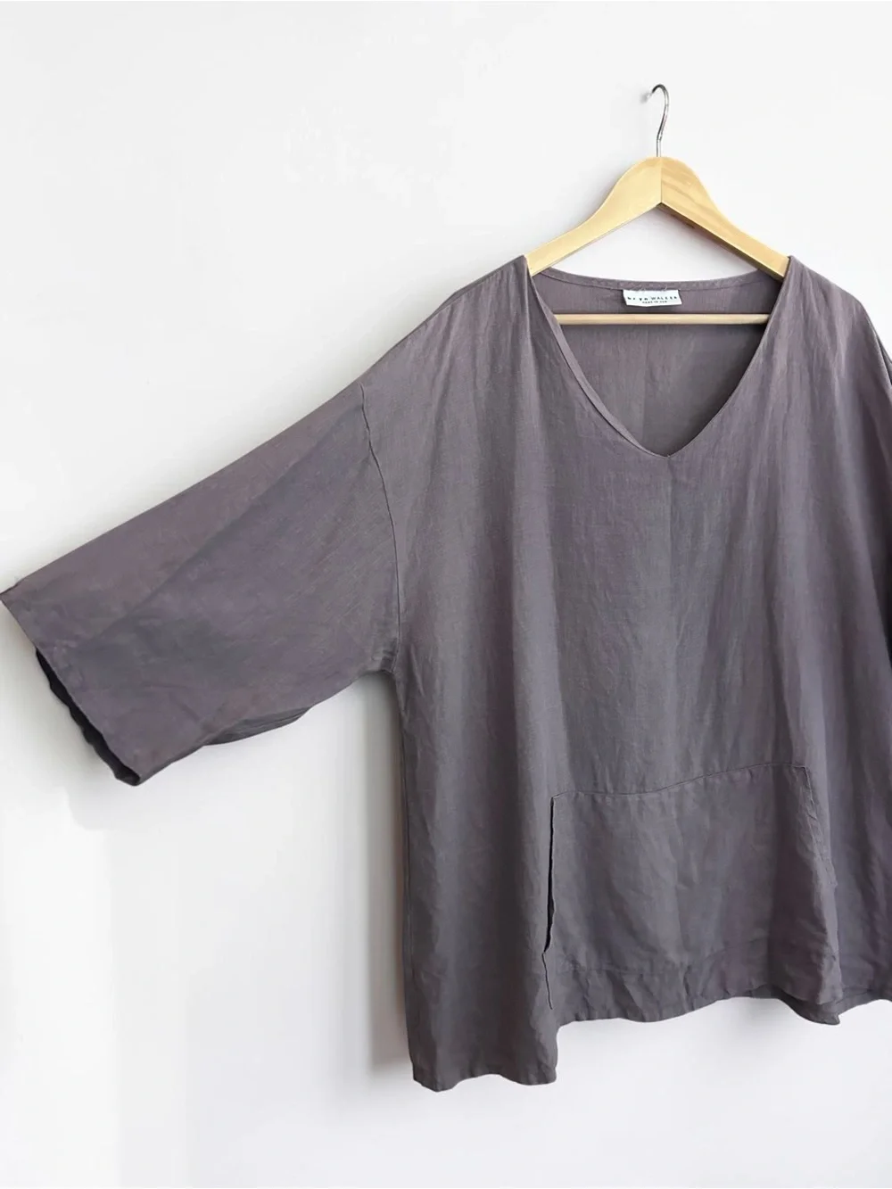 Bryn Walker 100% Linen V-Neck Tunic Top Large Dusty Lavender Made USA